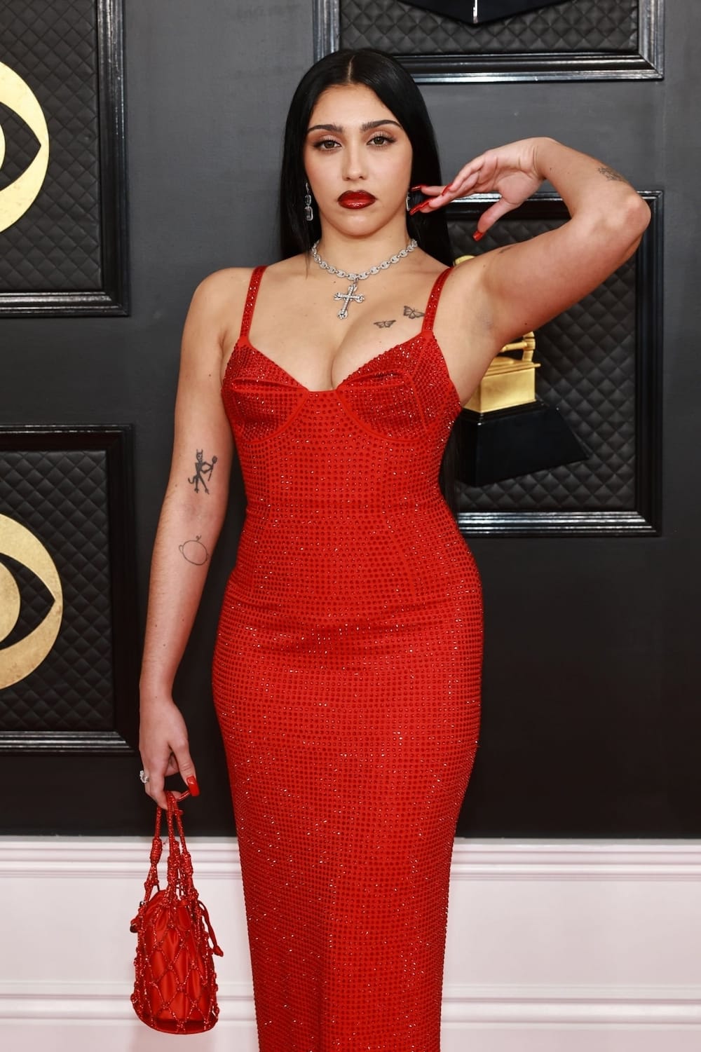 Grammys 2023: Lourdes Leon in Sparkling in Red Area Dress